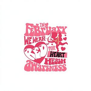 T-shirt unisexe en coton à manches courtes et col rond, imprimé avec le logo de la sensibilisation à la santé cardiaque, design décontracté, Mois de la Coeur de février - Product Image 1