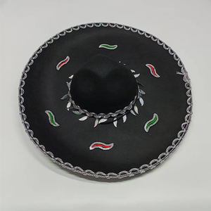 Sombrero Mexicano de Ala Ancha Negro con Ribete Plateado, Sombrero para Fiestas y Festivales, Unisex para Adultos, Tejido, para las Cuatro Estaciones, Decorativo - Product Image 1