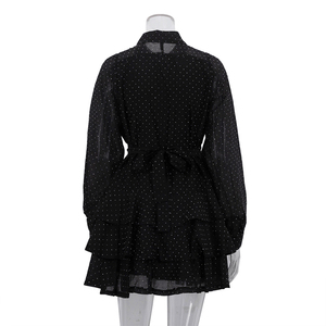 Abito Corto <span class=keywords><strong>Nero</strong></span> da Donna con Cintura e Bottoni, <span class=keywords><strong>Maniche</strong></span> <span class=keywords><strong>Lunghe</strong></span>, in Rayon con <span class=keywords><strong>Paillettes</strong></span> e Diamanti, per Feste, Collezione 2025 - Product Image 5
