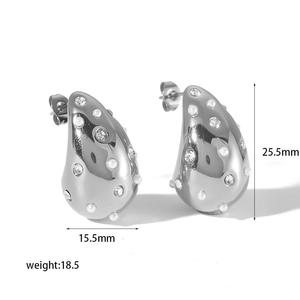 Boucles d'oreilles créoles tendance en acier inoxydable, entièrement serties de pierres, inaltérables et étincelantes, pour femmes, accessoires de bijouterie - Product Image 6