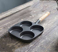 Poêle à œufs en fonte émaillée antiadhésive à 4 trous - Cuisinière rapide pour le petit-déjeuner, omelette, bacon, hamburger, tarte, cuisson au gaz, compatible induction