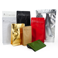Sacs à café en papier kraft à fond plat personnalisés de 12 oz, 5 lb, 250 g, 1 kg avec valve et fermeture éclair pour l'emballage des grains de café