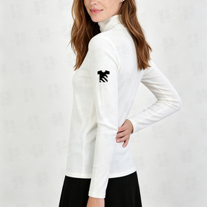 Custom Flat Embroidery Polyester Spandex <b>Velvet</b> Long Sleeve Top Regular Fit Mock Neck Anti‑Wrinkle Long Sleeve <b>Shirt</b> Women - Product Image 3