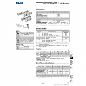 Cilindro sin vástago SMC Pneumatics, modelo, piezas neumáticas - Product Image 1