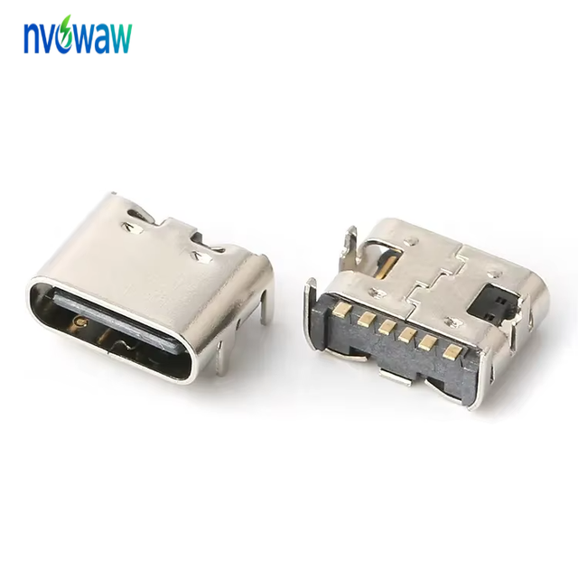 USB Type-C Female Connector 6-Pin DIP PCB Mount USB 3.1 5A Fast Transmission Power Use Stainless Steel