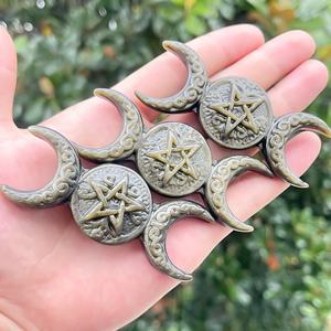 Vendita calda artigianato di cristallo di alta qualità pietra di guarigione intagliato in argento ossidiana oro ossidiana il <span class=keywords><strong>sole</strong></span> luna e stelle per la decorazione - Product Image 6