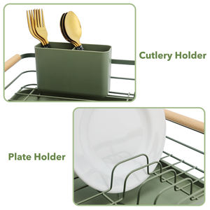 Escurridor <span class=keywords><strong>de</strong></span> Platos para Encimera <span class=keywords><strong>de</strong></span> Cocina, Organizador <span class=keywords><strong>de</strong></span> Fregadero <span class=keywords><strong>de</strong></span> Metal con <span class=keywords><strong>Porta</strong></span> Utensilios, Decoración para el Hogar y Apartamento, Tubo <span class=keywords><strong>de</strong></span> Drenaje, Mango <span class=keywords><strong>de</strong></span> <span class=keywords><strong>Madera</strong></span> - Product Image 2