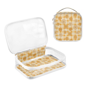 Ensemble de maquillage en PVC avec fermeture éclair, motif personnalisé, pochette de voyage transparente avec logo, fleur de Puakenikeni jaune d'Hawaï, 2 pièces - Product Image 1