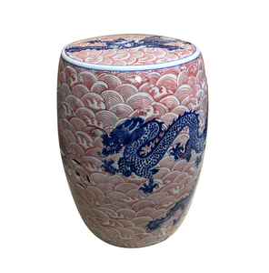 Tabourets de jardin en céramique chinoise antique à motif de dragon rouge sous glaçure bleu et blanc, tabouret décoratif en céramique de Jingdezhen - Product Image 2