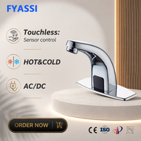 Robinet de lavabo commercial à capteur infrarouge sans contact, en laiton chromé, à double alimentation AC/DC, pour eau chaude et froide, à économie d'eau