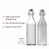 Bouteille en verre hermétique de 120 ml/250 ml/320 ml/500 ml/600 ml/1000 ml, etc., avec couvercle à boucle anti-fuite, pichet, carafe