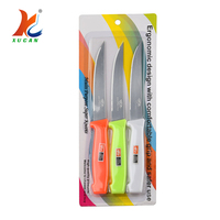 Ensemble de 3 couteaux à steak dentelés, couteau à fruits de cuisine, vente en gros, manche en plastique, couteaux en acier inoxydable