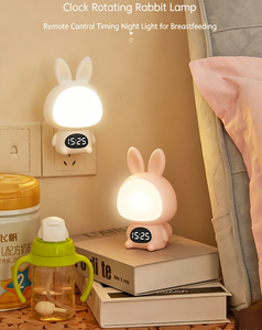 Veilleuse en forme de lapin avec horloge numérique LED blanc chaud, à intensité variable, pour bébés et enfants - Product Image 1