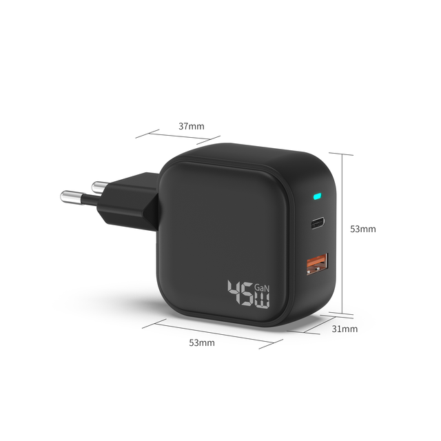 2026 EU Plug QC4.0 45W GaN USB Type C Power Adapter 2 Ports Fast Wall Charger for Huami Vivo Oppo
