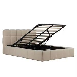 Modern Simple <strong>Beauty</strong> Wingback Headboard Light Beige Full Hydraulic Lift Storage <strong>Bed</strong> No Box Spring Needed Soft <strong>Bed</strong> Bedroom King - Product Image 1