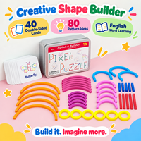 Mainan Pembangun Bentuk Kayu Kreatif, Blok Pola Puzzle, Kartu Edukasi Montessori, Permainan untuk Anak Usia 2 hingga 4 Tahun, Unisex