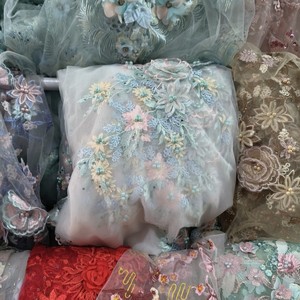 Patch en dentelle brodée florale, applique de fleurs 3D pour robe, marron, rose, blanc, fil de nylon, broderie informatique T016 - Product Image 4