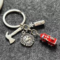 Pompier Extincteur Hache Pendentif Porte-clés Fire Cap Dept Porte-clés Pompier Pompier Porte-clés Accessoires Bijoux Cadeau