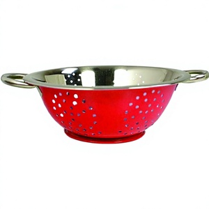 Stainless Steel Strainer <b>Vegetable</b> Washing Basket Perforated Colander Deep Colander Red Color Strainer Basket - Product Image 1