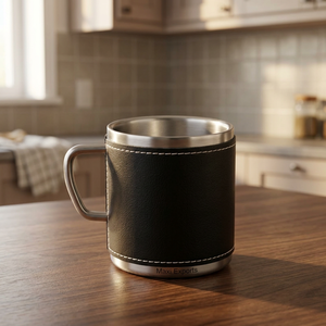 Tasse à café de bureau en acier inoxydable de qualité supérieure à double paroi, avec enveloppe en cuir, isolée, écologique, maintient la température de 6 à 12 heures - Product Image 2