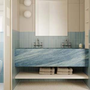 Crafted Factory Outlet Customizable Modern <b>Light</b> Blue Wall Mounted Wood Bathroom <b>Vanity</b> with Sink and <b>Mirror</b> - Product Image 2