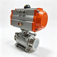 Vanne à bille pneumatique sanitaire à trois colliers en acier inoxydable 316L, vanne de régulation automatique pour les conduites alimentaires, des boissons et pharmaceutiques