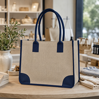 Sac fourre-tout en jute personnalisé avec garniture contrastante, protection d'angle, aspect lin, durable, pour femme, usage quotidien, boutique