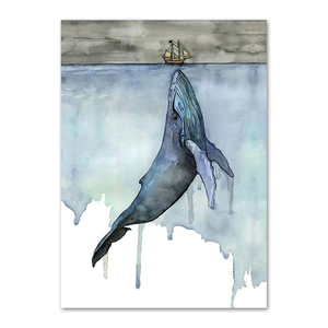 Affiches d'animaux marins en <span class=keywords><strong>aquarelle</strong></span> bleue, impressions nordiques de baleines et navires, décor mural, tableau sur toile - Product Image 5