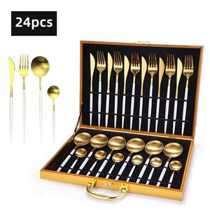Ensemble de couverts de luxe de style portugais en acier inoxydable doré, ensemble de couverts de mariage, ensemble de couverts pour la salle à manger, dans une boîte en bois - Product Image 2