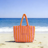 Sac de plage imperméable en tissu éponge rayé pour femme avec logo, taille personnalisée, sac fourre-tout en tissu éponge pliable et gonflé pour le shopping