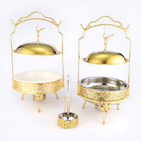 Chauffe-Plat de Luxe Style Arabe Doré 6L 8L avec Couvercle Suspendu Creux en Acier Inoxydable pour Hôtels et Buffets de Mariage