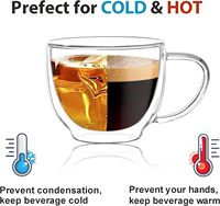 Tasses à café/thé modernes en verre borosilicate soufflé à la bouche, à double paroi, isolées thermiquement, faites à la main, 150 ml/5 oz, 250 ml, en gros et en stock