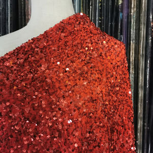 Großhandel <span class=keywords><strong>nigerian</strong></span> ischen Brautkleid Hochzeits feier Kleid elastische Stickerei Red Velvet Pailletten Stoff - Product Image 4