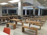 Ensemble table et banc de restaurant moderne en bois durable et écologique, facile à nettoyer, pour usage commercial