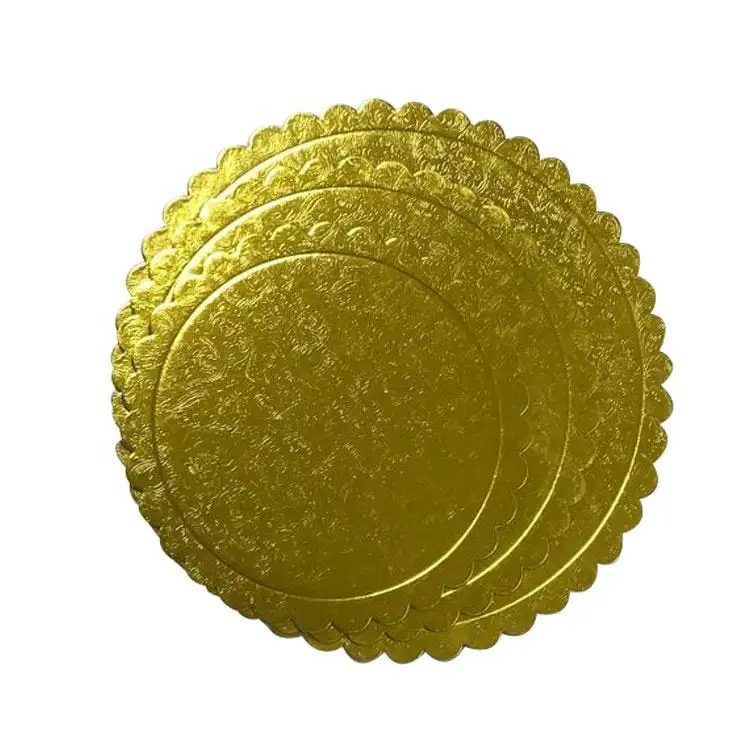 2022 new arrivals 8 10 12 14 16 inch Compressed paper Sturdy Gold cake die cut circle scalloped cake board