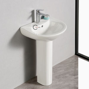 Lavabo sur pied carré au design minimaliste, en céramique non poreuse pour une entretien facile - Product Image 6
