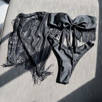 Bandeau Strapless Bikini 3-delige Set Voor Dames Met Doorschijnende Mesh Cover-Up Halter Top Ademende Badkleding