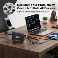 Station de charge de bureau multi-PD QC 7 ports 220W GaN III, chargeur de bureau GaN3 220W avec PD100W, PD20W, QC18W