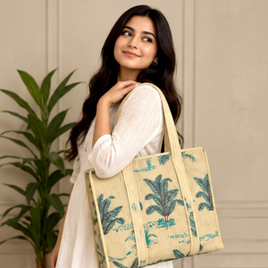 Large Size Artisan Cotton Tote <b>Bag</b> with Travel Ready Utility Handcrafted Indian Textile Everyday Carryall Reusable Shopping <b>Bag</b> - Product Image 1