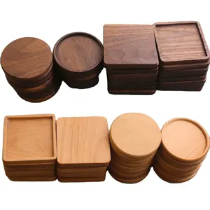 Wholesale Factory Round Square bamboo Cork Coaster Walnut Beech Wooden Tea Cup Coaster Set With Custom Size Logo