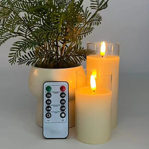 배터리로 작동되는 파라핀 기둥 양초, 리모컨이 있는 유리 LED 양초, 웨딩 양초, 가정 장식용 LED 라이트 양초 - Product Image 4
