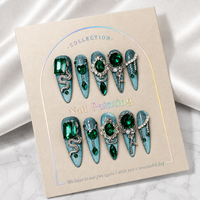 Kuku Palsu Halloween Gothic Buatan Tangan Grosir OEM ODM, Set Kuku Akrilik Bentuk Coffin dengan Glitter 3D Motif Ular, Kupu-kupu, dan Jaring Laba-laba.