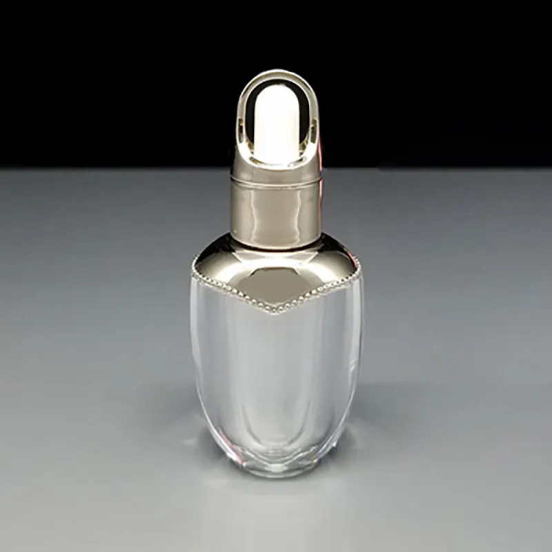 Botella vacía con gotero acrílico de lujo, para aceite de suero, cara, cuerpo, aceite esencial, dorado, con cabezal de goma, 10ml