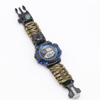 Bracelet de survie numérique tactique multifonctionnel 7 en 1 réglable, étanche, pour les sports de plein air, montre à double cadran