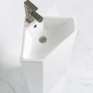 Lavabo <span class=keywords><strong>angolare</strong></span> bianco da terra in ceramica con foro singolo per rubinetto e troppopieno - Product Image 1