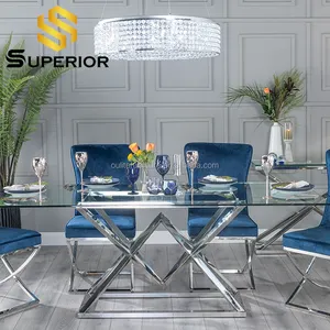 2020 design moderno tavolo da pranzo in vetro in acciaio inox argento di base