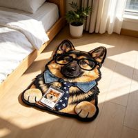 Tapis en forme de chien Shiba Inu mignon personnalisé en gros, tapis de sol antidérapant lavable, coussin en peluche amusant pour chambre à coucher
