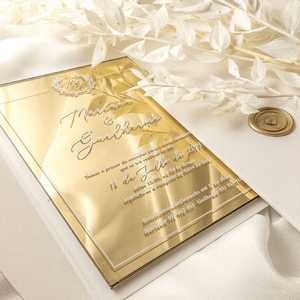 Cá nhân hoá tùy chỉnh sang trọng sang trọng Rose Gold Acrylic gương lời mời đám cưới thẻ phong bì - Product Image 2