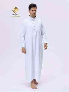Al Haramain <b>Men's</b> White Cotton <b>Thobe</b> Long Sleeve Floor Length Modest Prayer Wear - Product Image 5