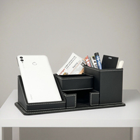 Organizador de escritorio con 4 compartimentos y cajón, portalápices, caja de almacenamiento de oficina, hecho de cuero PU, caja de almacenamiento para oficina